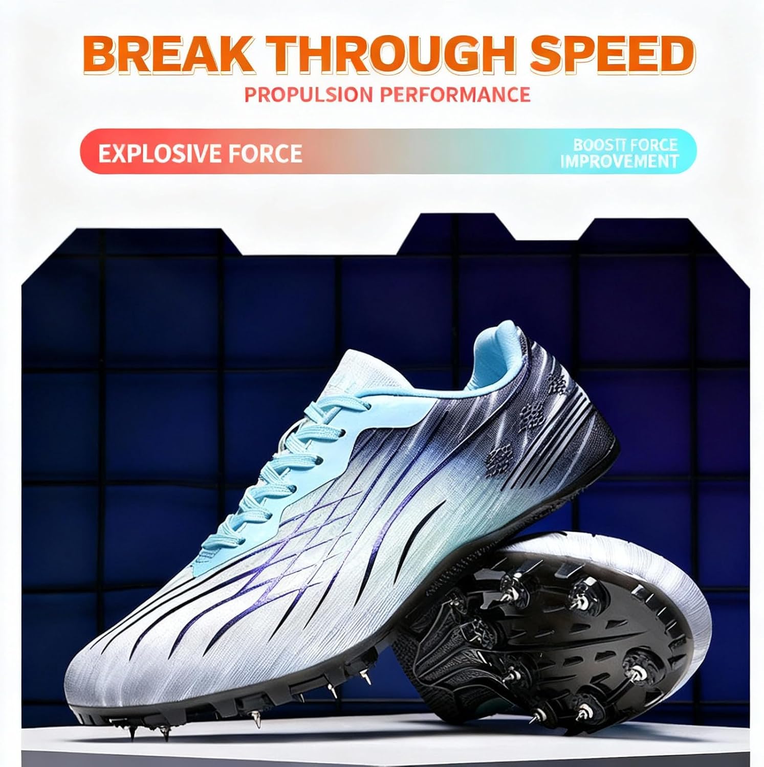 Men's Professional Track & Field Shoes Breathable 8 Spikes Running High Jump Racing Shoes Athletic Training Shoes,July Purple,6