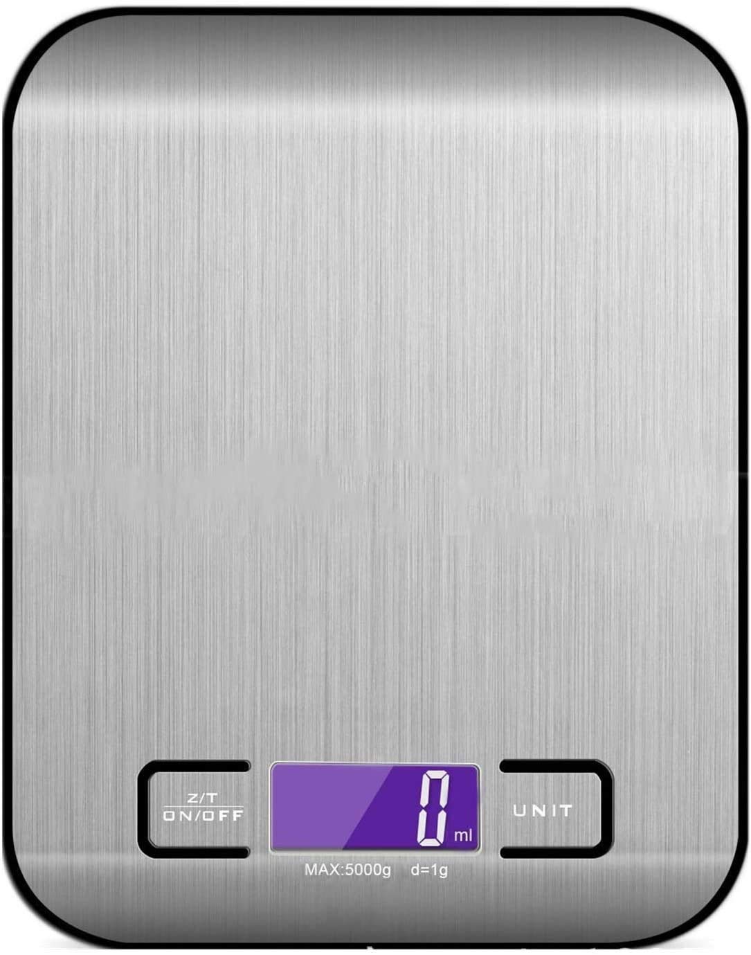 Báscula Digital de Cocina, báscula de Acero Inoxidable para Hornear en casa o en la Cocina, báscula de 5 kg, Pantalla LCD, fácil de Limpiar