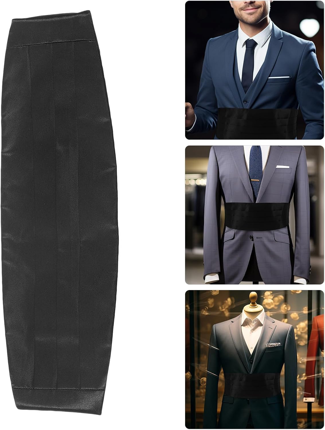 4pcs Black Pleated Adjustable Cummerbund for Men Wedding Ceremony