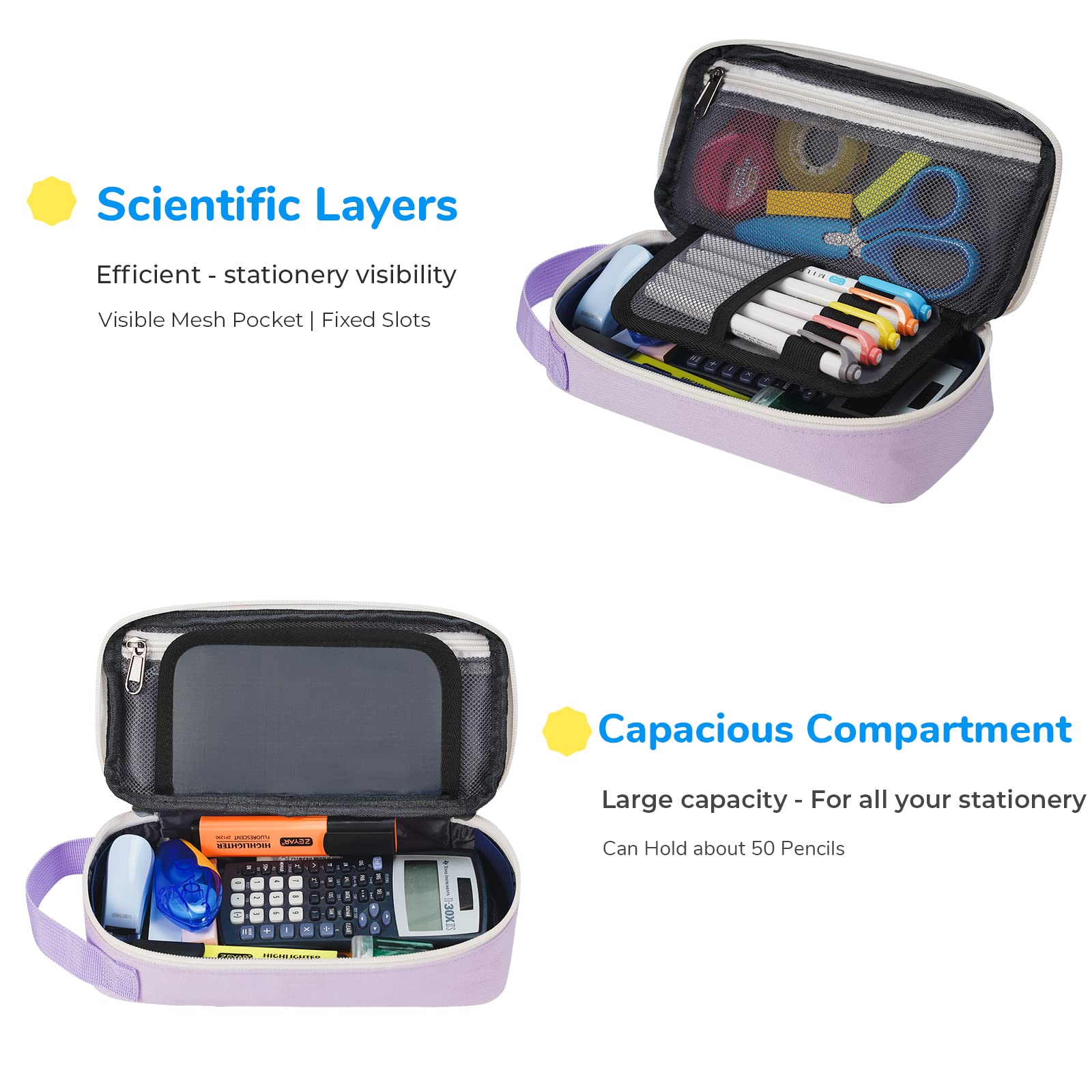 ECHSRT Estuche para lápices para Hombres y Mujeres, Estuche Grande para Adultos, Estuche portátil estético con asa, Fundas con Cremallera para Organizador de Oficina, Glicinia, 9.44 x 4.72 x 2.36