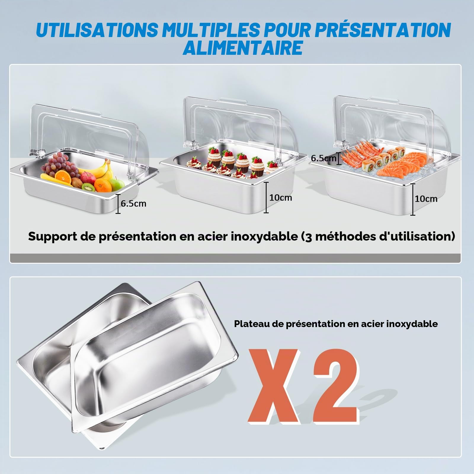 BAOSHISHAN Plateau de Service réfrigéré en Acier Inoxydable avec Couvercle de Conservation de la fraîcheur Plateau de Service réfrigéré pour Les fêtes, Les buffets, Les Snacks 33×27×25CM