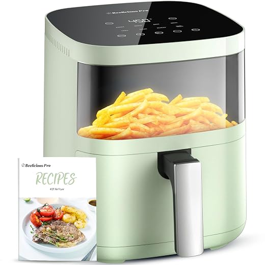 Air Fryer, Beelicious 8-in-1 Smart Compact 4QT Air Fryers, with Viewing Window,Shake Reminder,450°F Digital Airfryer with Flavor-Lock Tech,Dishwasher-Safe & Nonstick,Fit for 1-3 People,Avo Green
