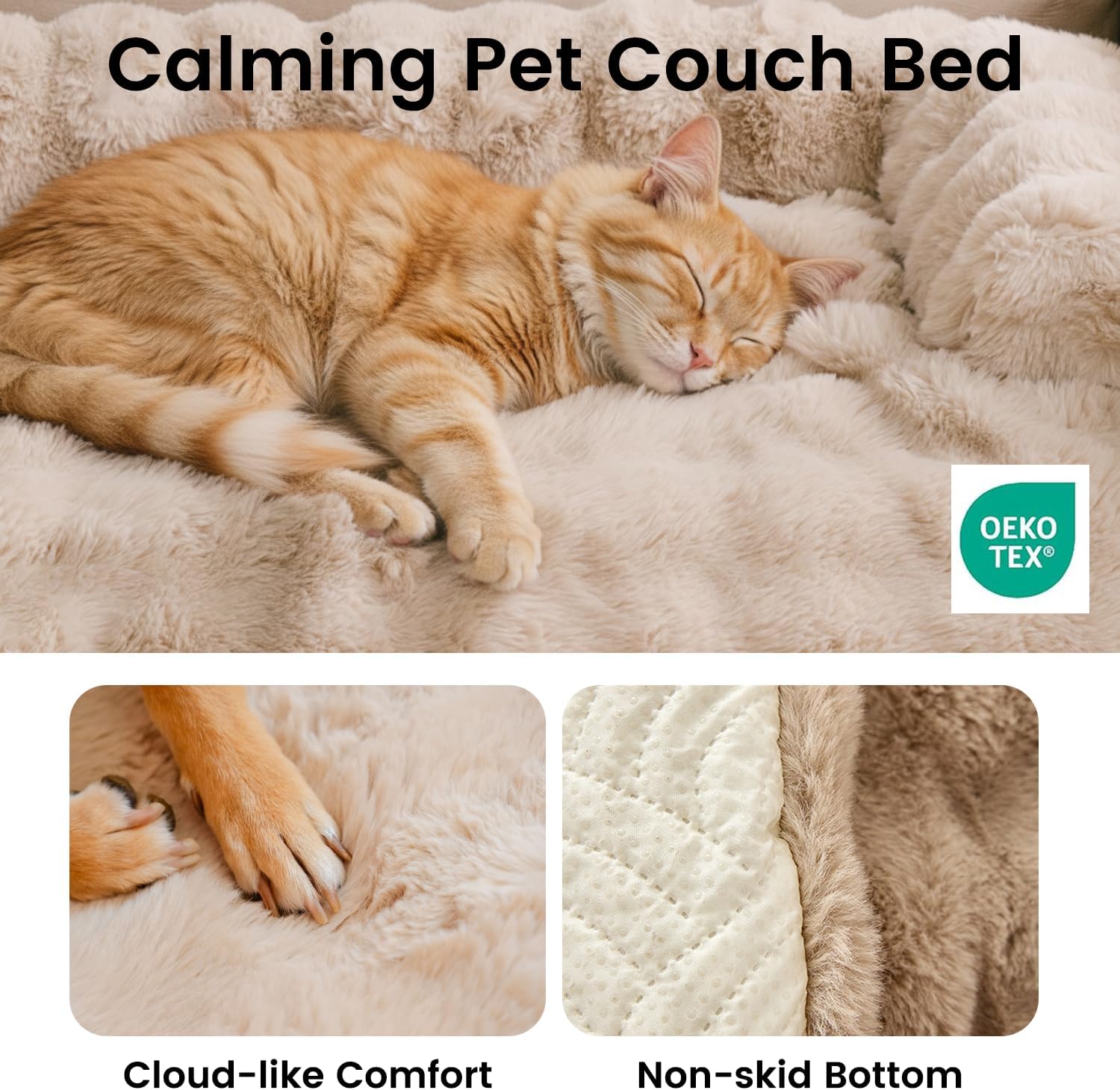 Dog Couch Bed, Dog Bed for Couch, Calming Fluffy Washable Pet Sofa Covers Protector Mat for Small Medium Dogs and Cats, Khaki