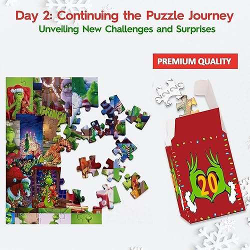 Miniatura 4 de Rompecabezas de calendario de Adviento 2023-1008 piezas para adultos y niños, calendario de cuenta regresiva de Santas Grinchmas de 24 días,