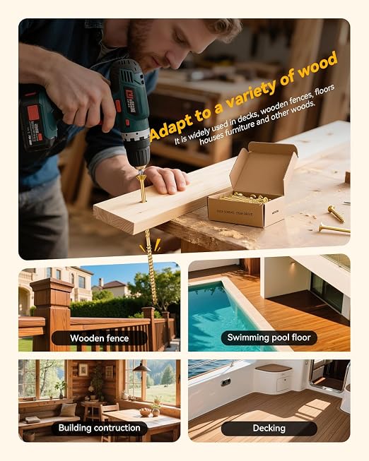 BNJ 50 piezas Tornillos para madera #10 x 4 pulgadas, Tornillos para terraza de 4 pulgadas con punta T25 Star Drive, recubrimiento epoxy resistente al óxido, para reparaciones en el hogar, tornillos largos y resistentes miniatura 3