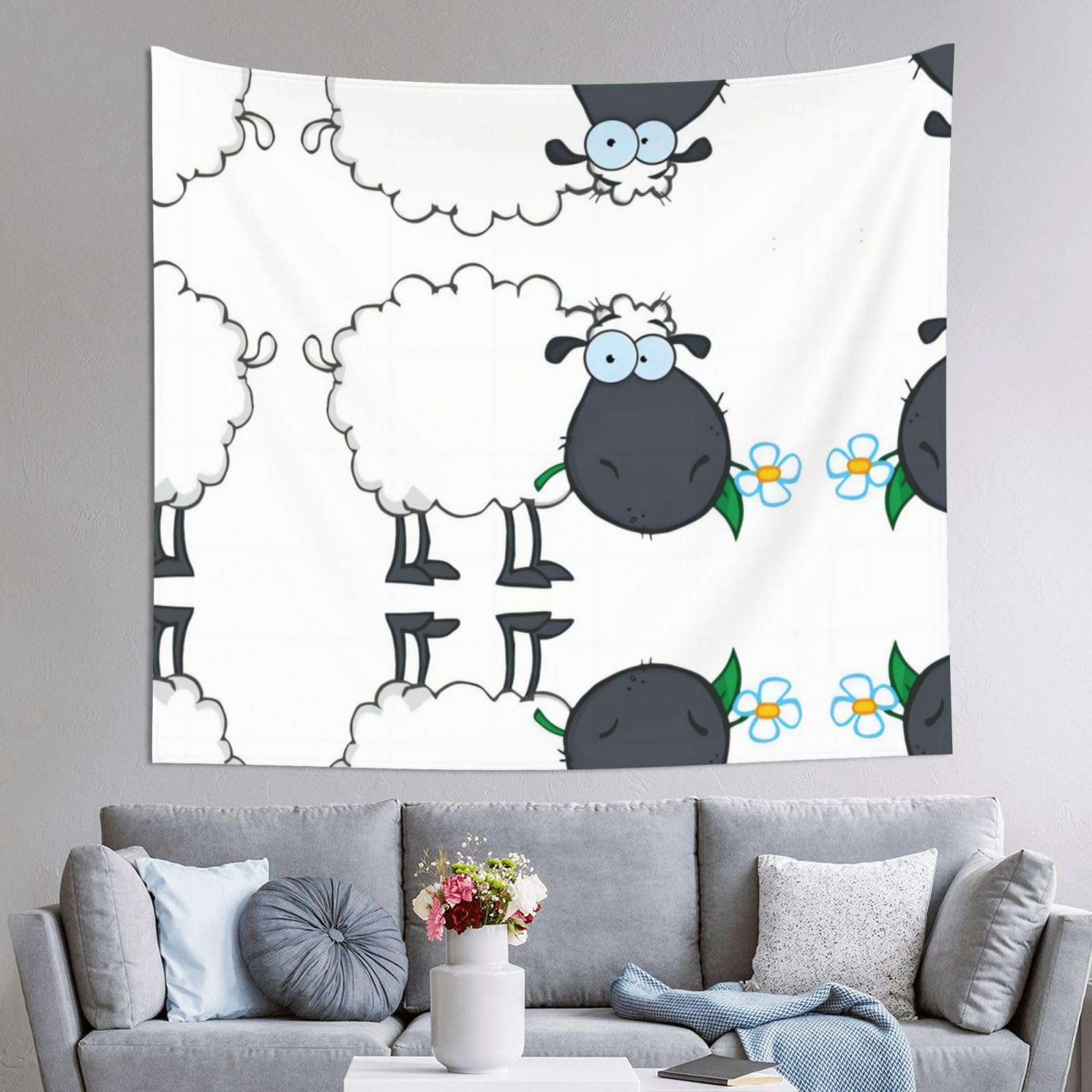 HLSBSSL 60x51in Sheep Printed Tapestry Tablecloth for Dormitory and Picnic Rooms - Multifunctional Fabric Hanging