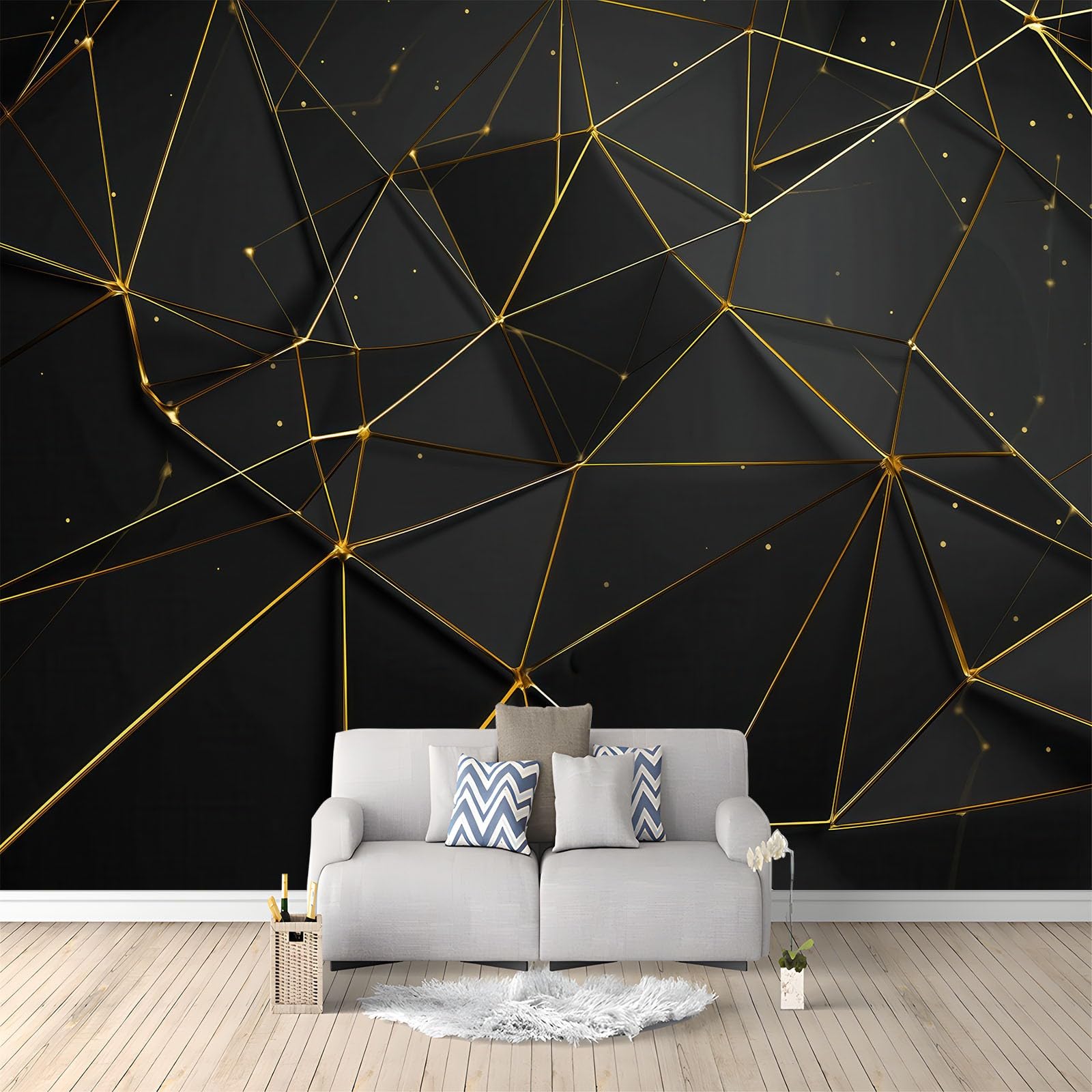 Wall Mural Luxurious Photo Wallpaper 300 x 210 cm, Modern Geometric Lines Black Non-Woven Mural Wall Art Decoration Poster Picture Design - Wallpaper Modern for Kids Room Living Room Bedroom