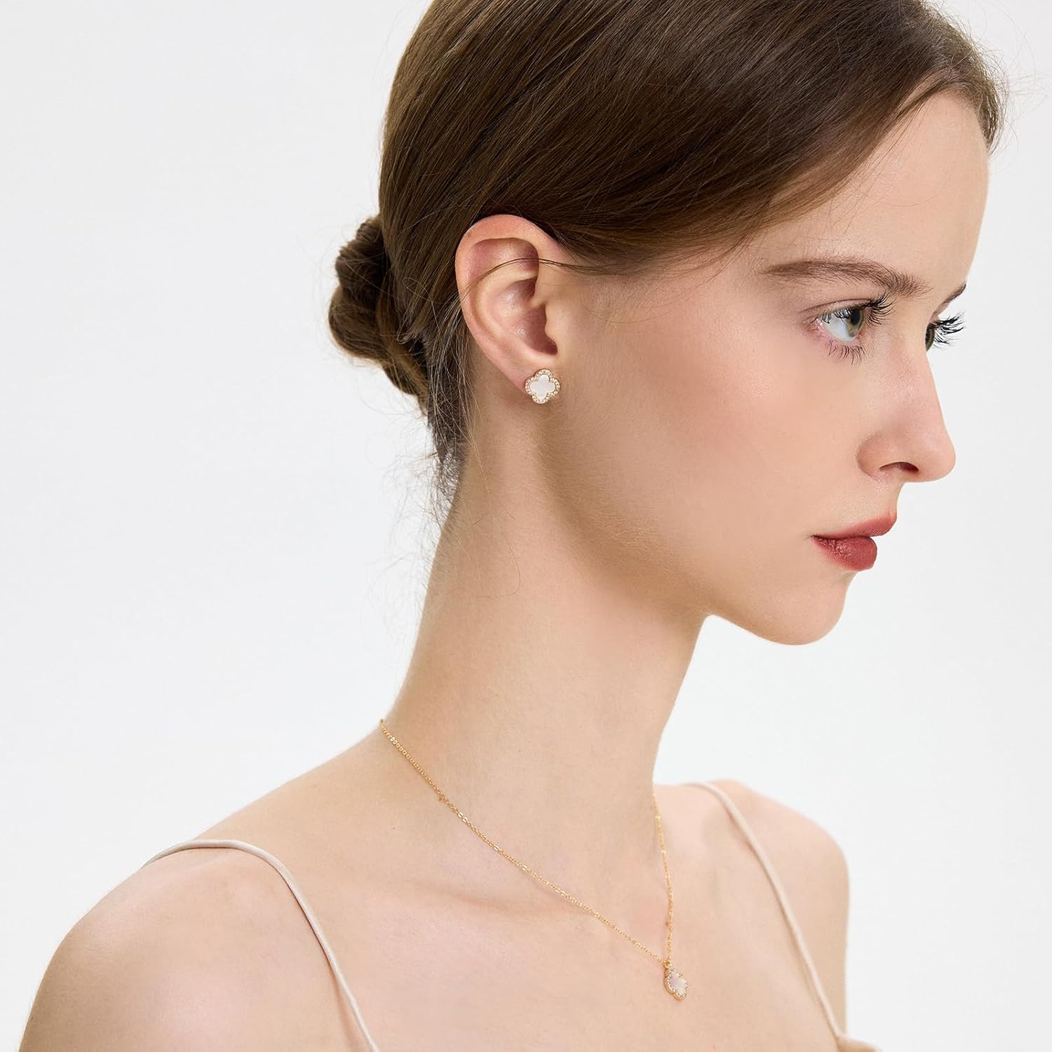 COBI Dainty 4 Leaf Clover Necklace,18K Gold Plated Mother of Pearl & Cubic Zirconia, 16" Chain with 2" Extender, Available in Single Pendant or Multi Station Styles - Image 5