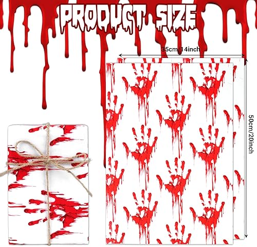 Miniatura 3 de 100 hojas de papel de seda con patrón de manchas de sangre de terror de 20 x 14 pulgadas para bolsas de regalo, papel de seda de Halloween para