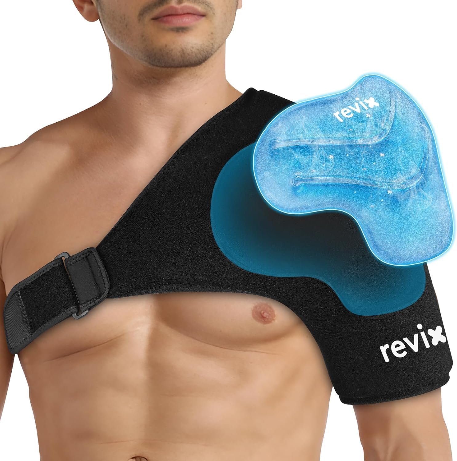REVIX XL Shoulder Ice Pack for Rotator Cuff and Arm, Reusable Large Cold Gel Wrap with Extra Removable Coldfocus, 30-Minute Lasting Cooling, Flexible Fit for Recovery, Workout Relief & Daily Comfort
