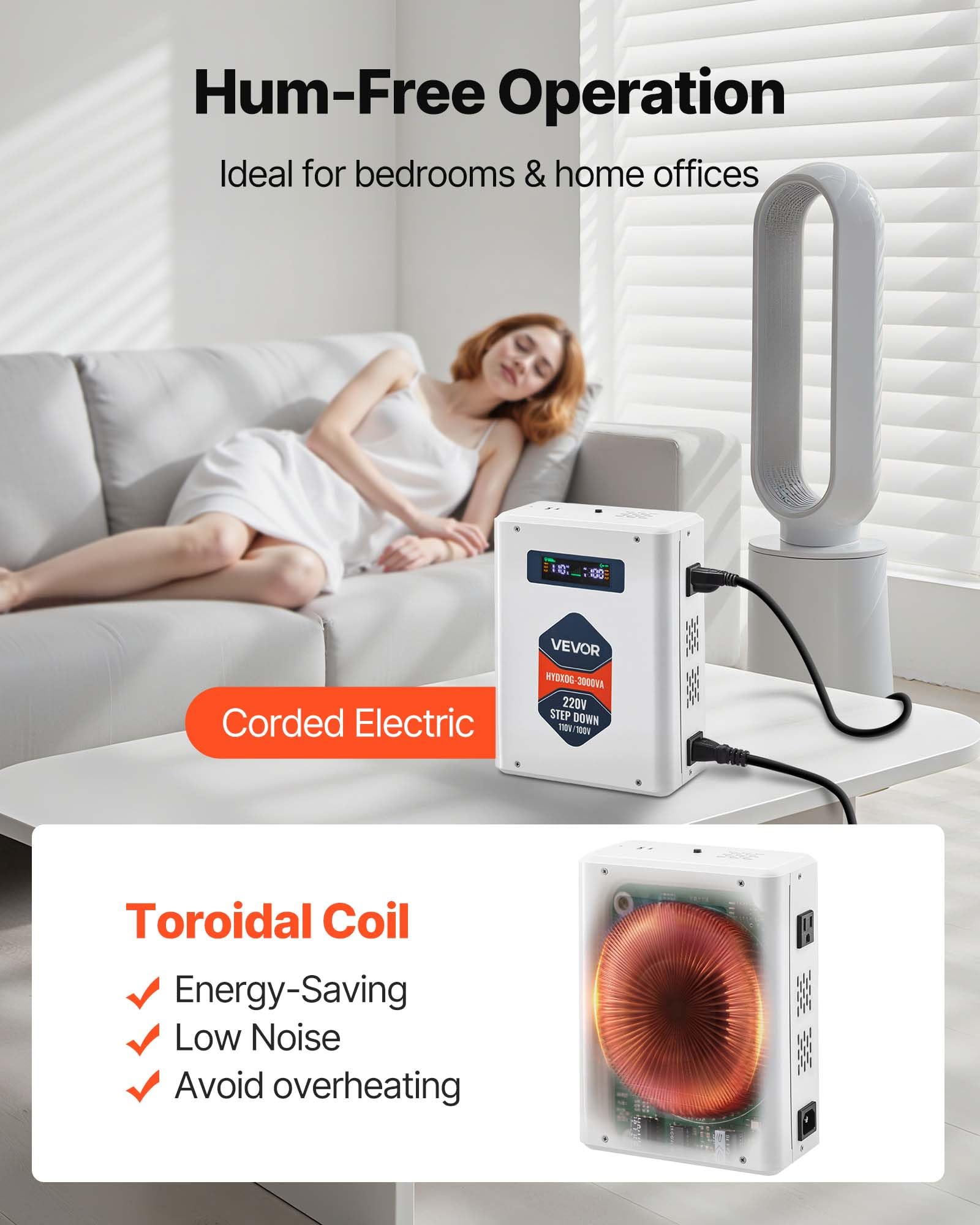 VEVOR Convertitore di Tensione Step-Down da 3000 VA, Trasformatore di Potenza per Impieghi Gravosi da 220 V a 110 V con 2 Prese USA, Uscita USB, Display LCD, Protezione della Temperatura