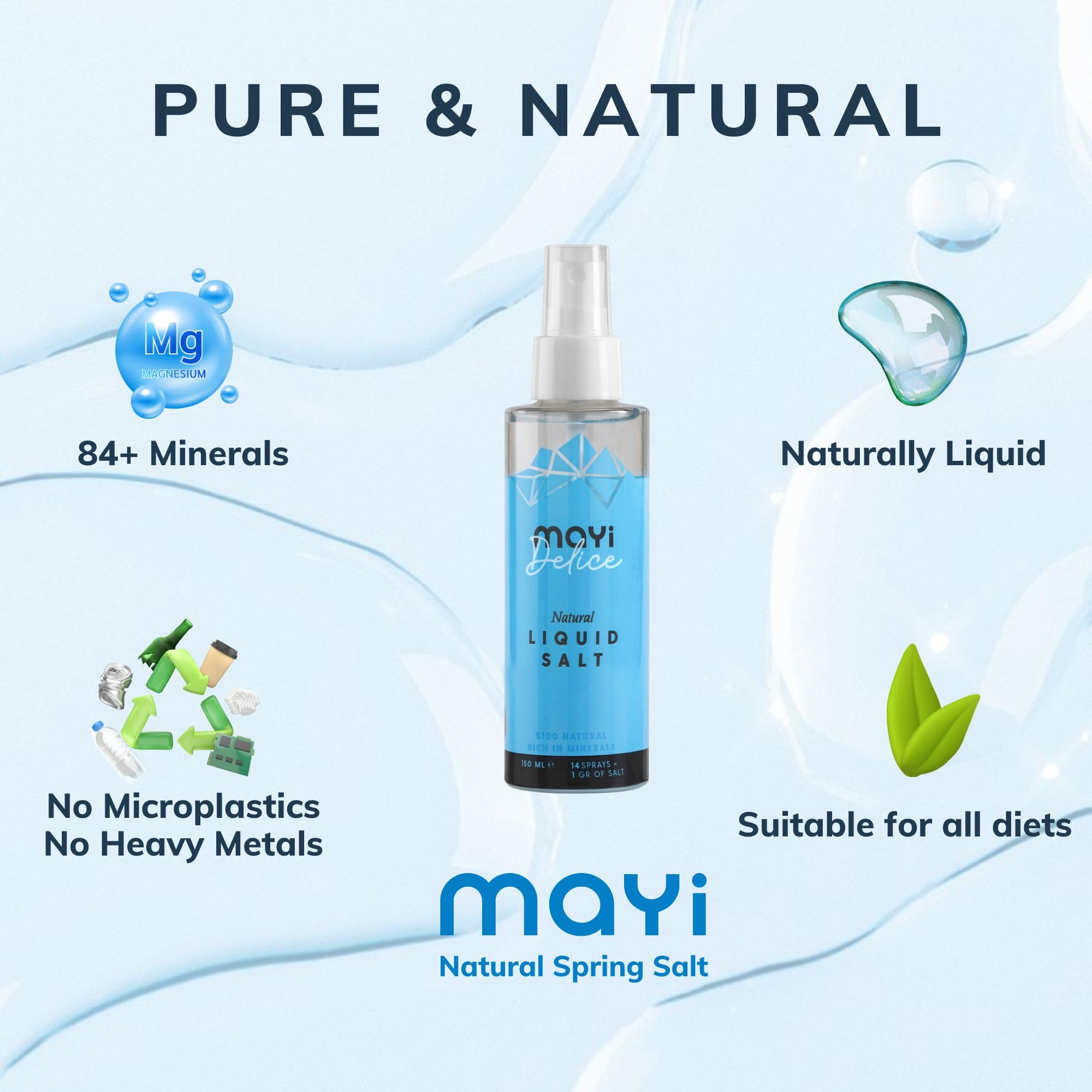 MAY Liquid Spring Salt Spray for Food - Kosher Microplastic-Free 84 Minerals for Electrolyte Balance Immune Support Rich — view 8