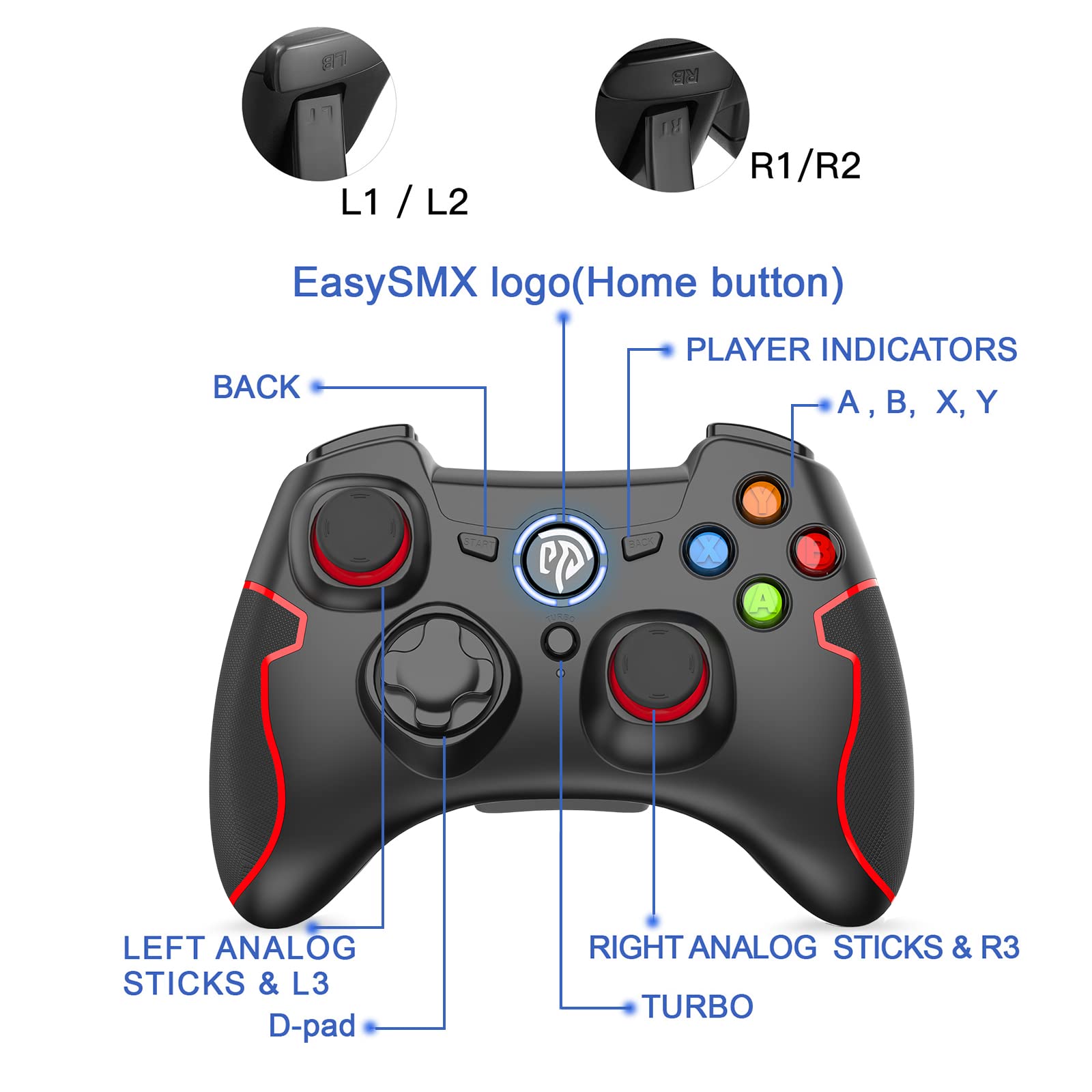 EasySMX (2 Pack Joypad PC Wireless ESM-9013 - PS3 Controller Joystick Senza Fili per Windows XP, 10, 8, 7, PS3)