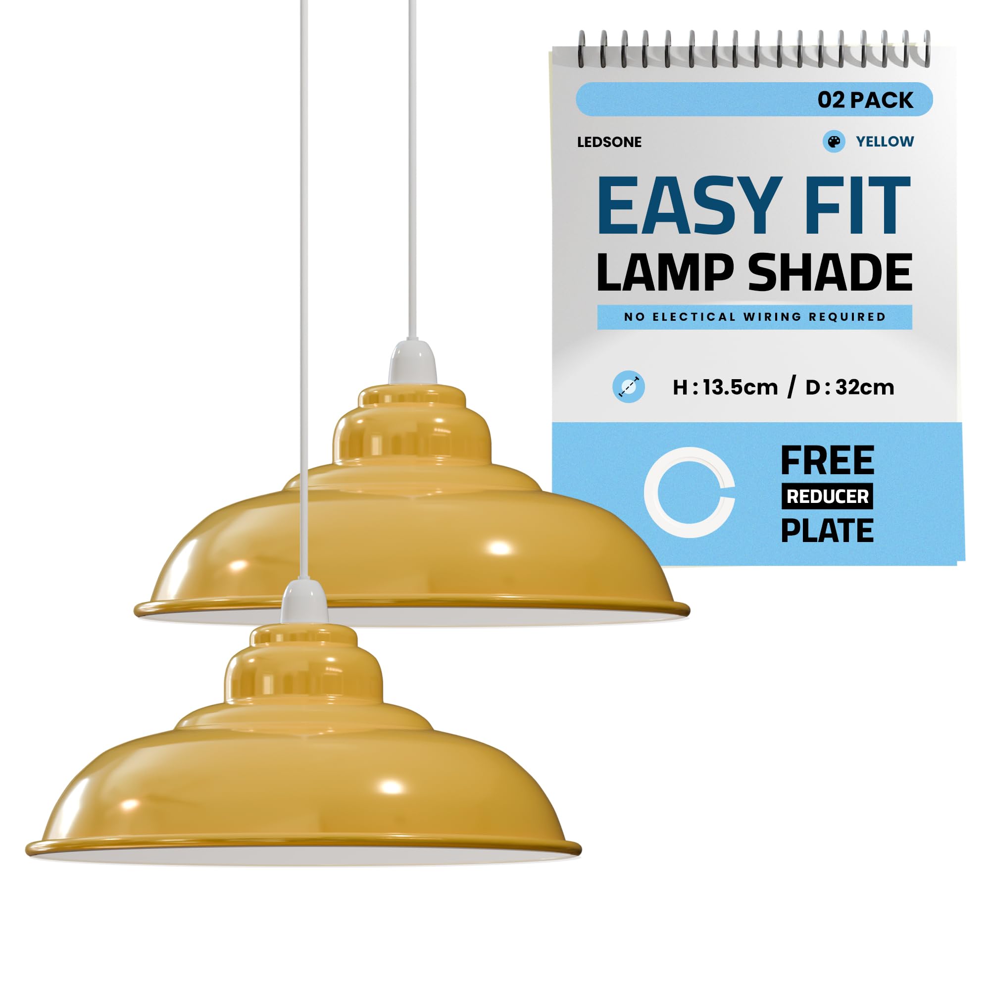 LEDSone 32CM Metal Ceiling Lamp Shade, Easy Fit Pendant Light for Bedroom, Hallway, Cafe, Restaurant, Modern Industrial Light Fixture, Stylish Pendant for Home & Commercial Spaces.2 Pack
