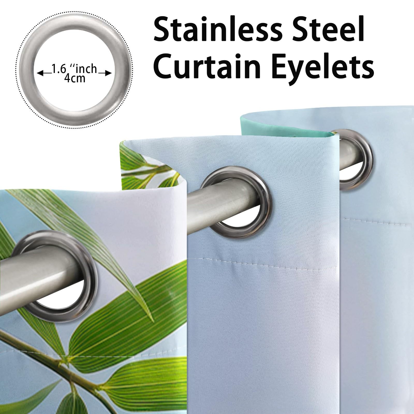 Natürlich Lässiger Stil Verdunkelungsvorhänge, H200 x B70 cm Bambus Blumen Kirschblüten Kieselsteine Wasseroberfläche Vorhänge Ösen 2er Set Schlafzimmer, Blau Raumverdunkelung Vorhänge für Wohnzimmer