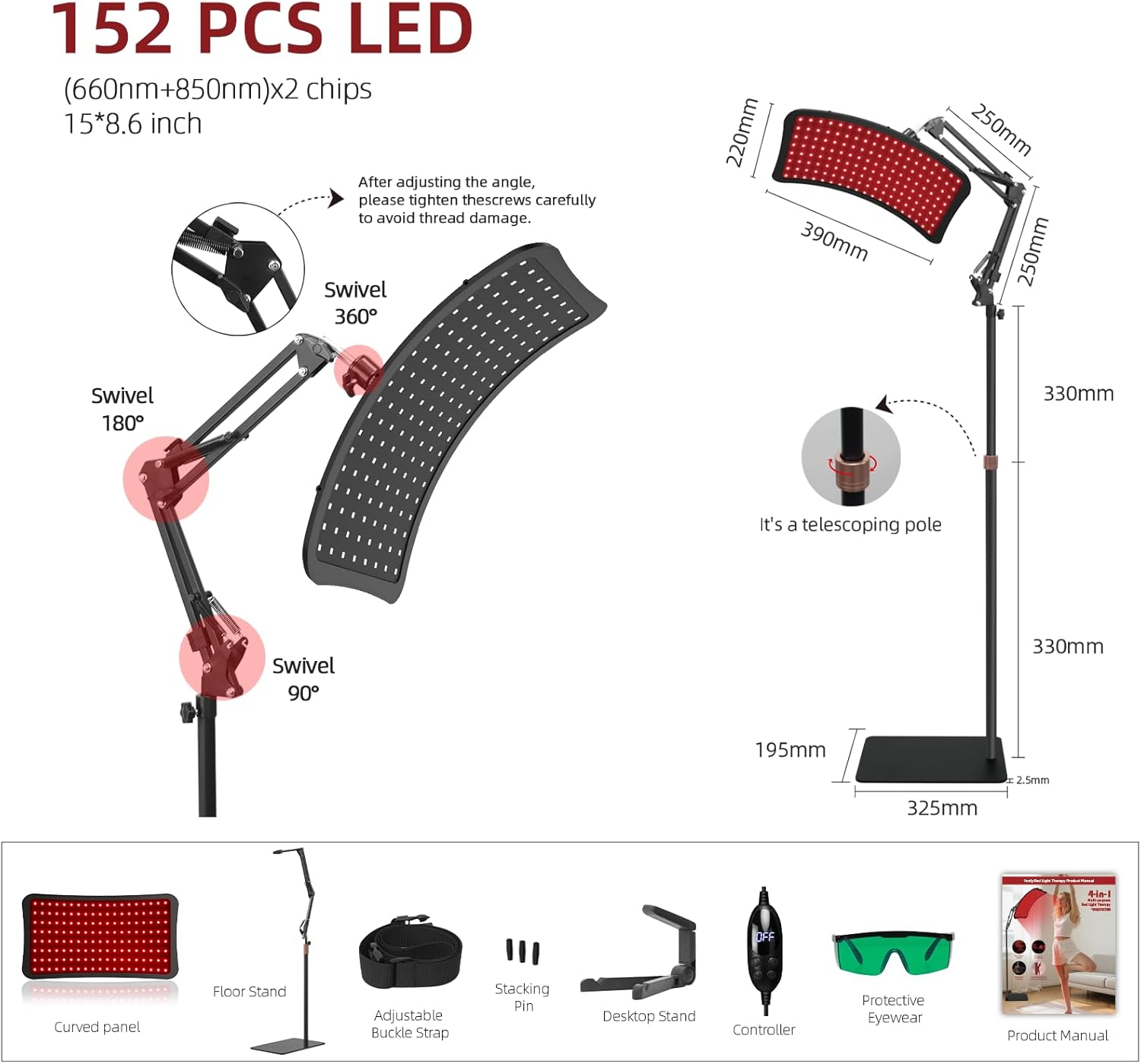 Upgraded 4-in-1 Red Light Therapy Lamp,Infrared Light Therapy with 660nm Visible Red Light & 850nm Invisible Infrared Light with Floor Stand,Infrared Light Therapy for Body - Image 7