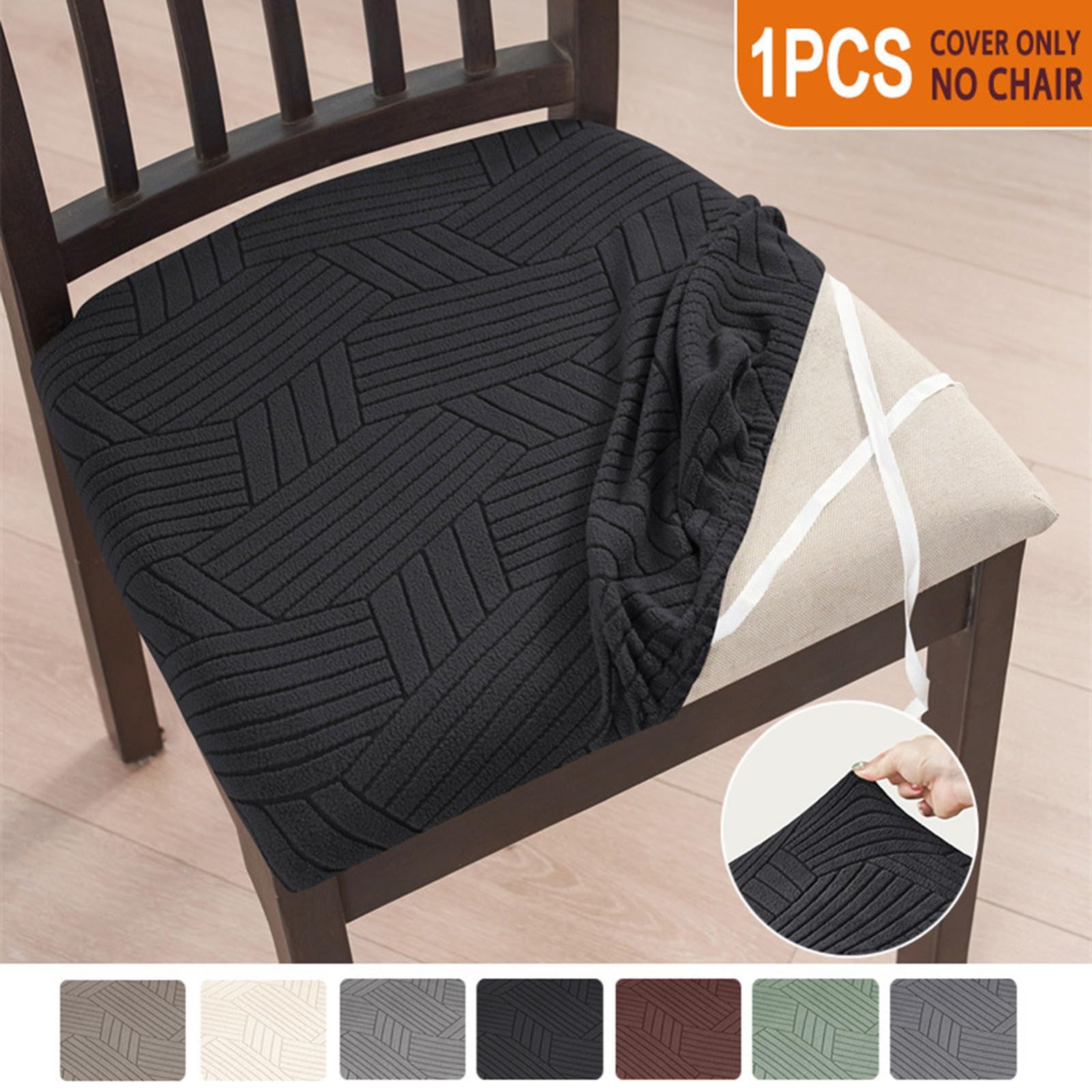 Sitzbezüge für Esszimmerstühle 2/4/6er-Set,Dehnbare Esszimmer Stuhlhussen mit Bändern,Rutschfester Möbelschutz für Küche Restaurant Hotel(Black,6Pcs)