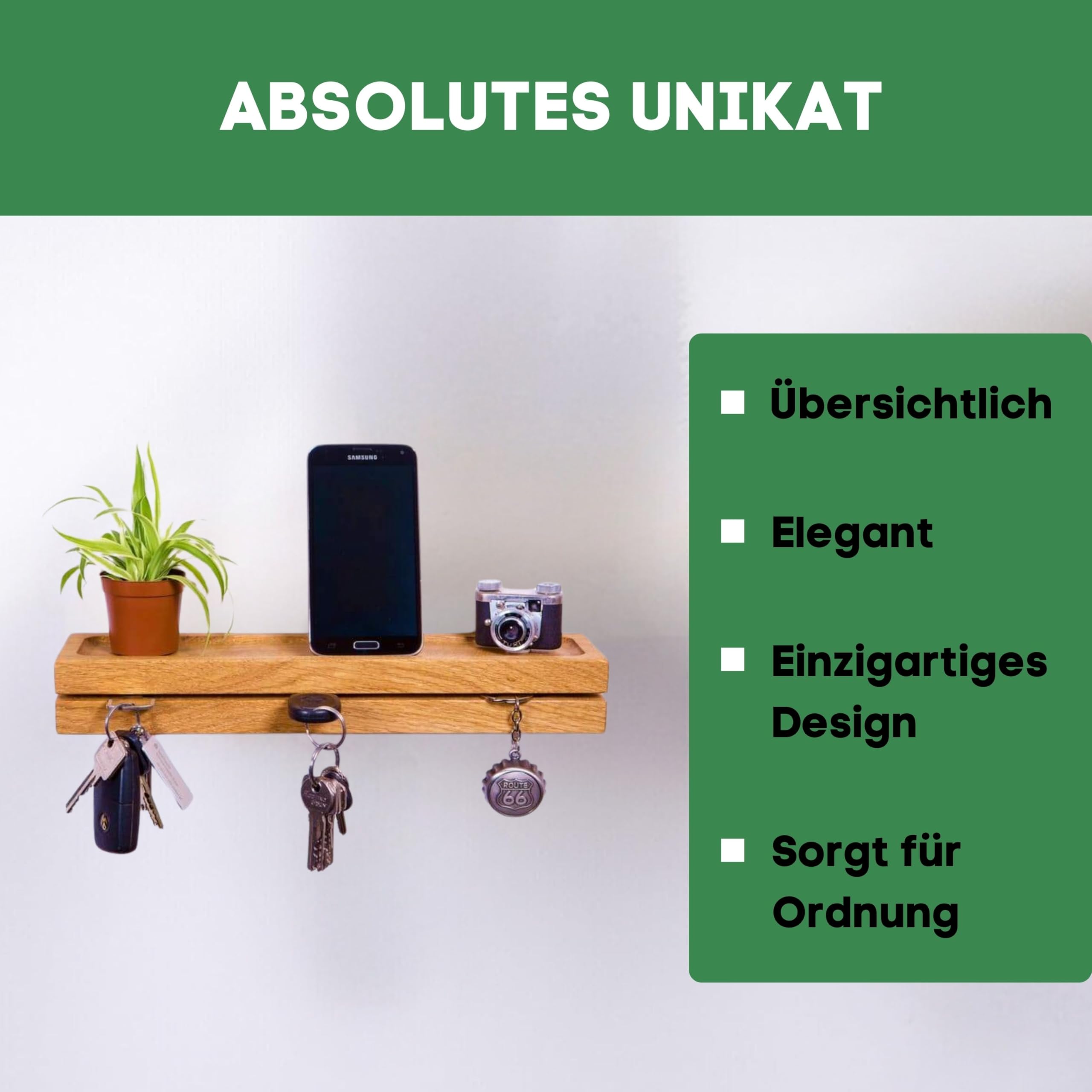 Woodkopf® - Eichenholz Schlüsselbrett - Schlüsselablage Magnetisch - praktische Schlüsselwand mit Ablage - Schlüssel Organizer - Minimalistische Schlüsselleiste - Design Schlüsselhalterung