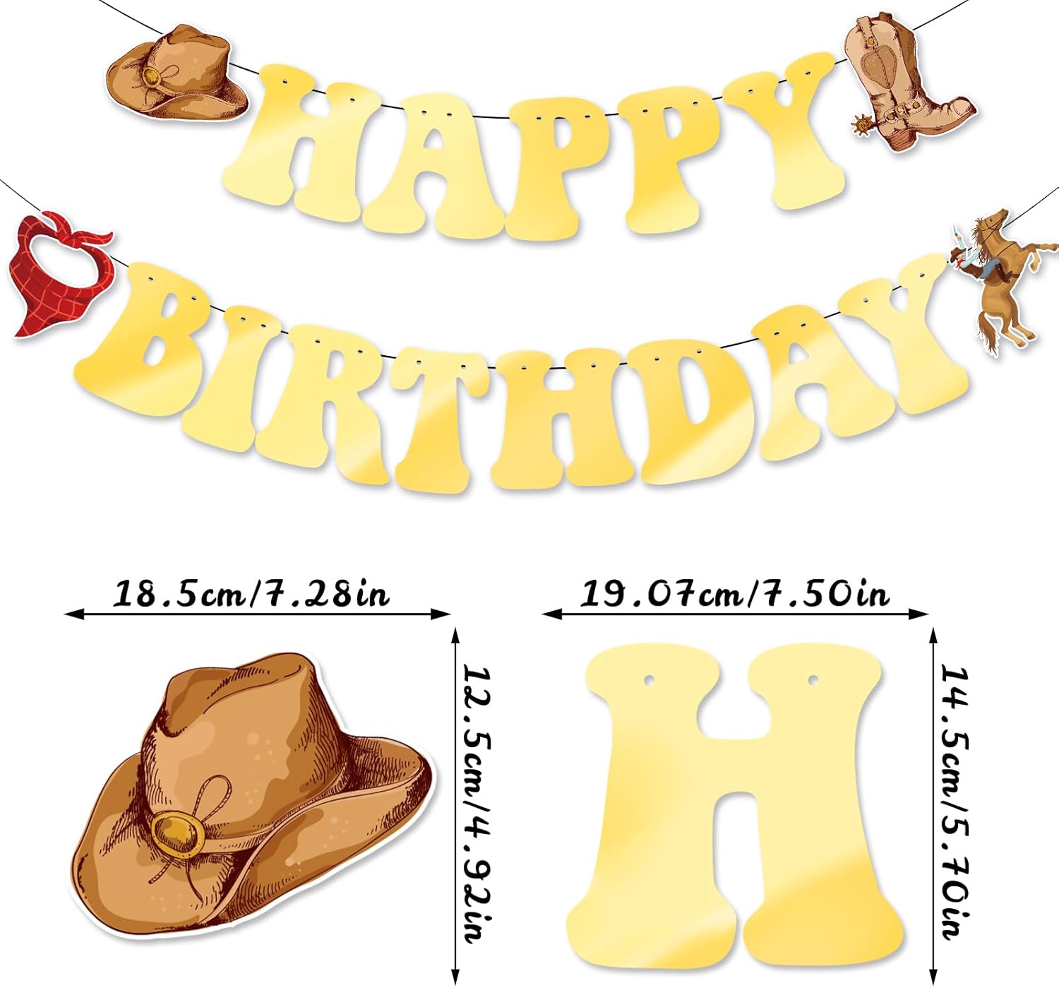 Glitter Happy Birthday Banner Western Cowboy Party Decorations - Gold Foil Hanging Banner for Cowgirl Birthday，Western Party Banner Cowgirl Birthday Party Decors, Cowboy Decors for Home Party Supplies - Image 2