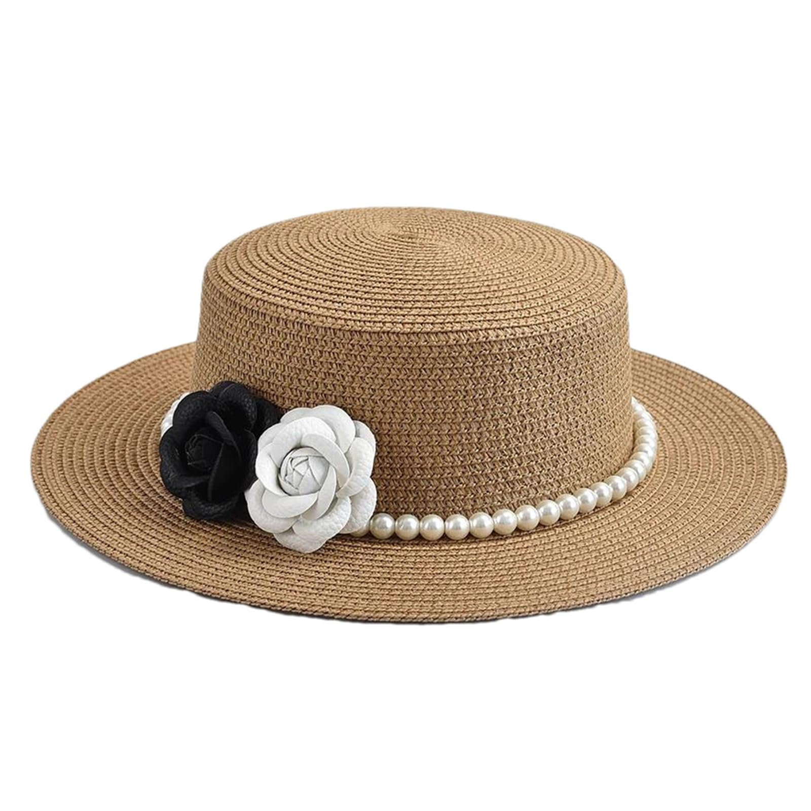 Generic Sombreros De Paja para Mujer Elegantes Vacaciones Sombrero Canotier para Mujer Verano Plano ior Playa Sombreros para El Sol