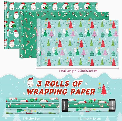 Vista 193 de WERNNSAI Rollos de papel de regalo de Navidad para perros – 3 rollos de 17 x 120 pulgadas de papel de regalo de Navidad para cachorros y niños