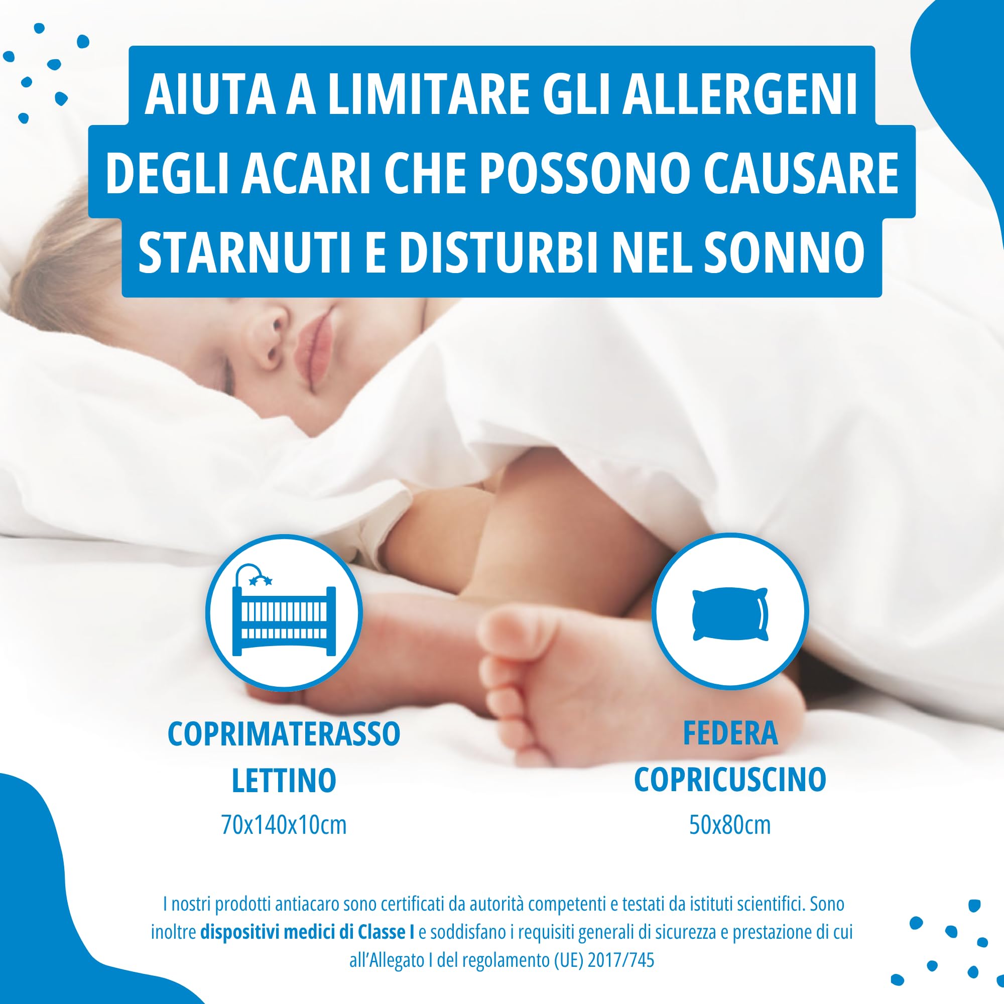 Pościel z systemem alergicznym z poliestru z zamkiem błyskawicznym do kołyski, łóżeczka dziecięcego 70 x 140 x 10 cm i poszewka na poduszkę 40 x 60 cm