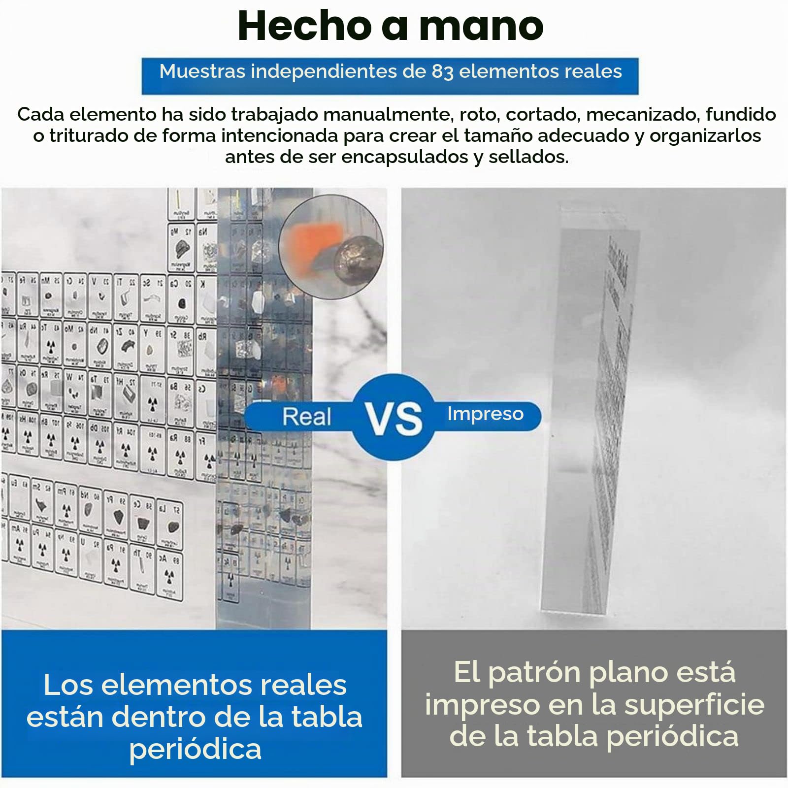 Mesa Periódica De Acrílico con 83 Real Elementos y base led de madera Tabla periódica de elementos Exhibición de Elementos Químicos para alumnos, profesores, aulas Tabla periodica de los elementos