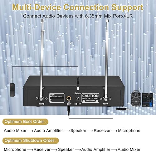 Miniatura 5 de ALPOWL WXM Micrófono inalámbrico, doble micrófono profesional UHF inalámbrico para karaoke con receptor fijo para karaoke en casa, reuniones,