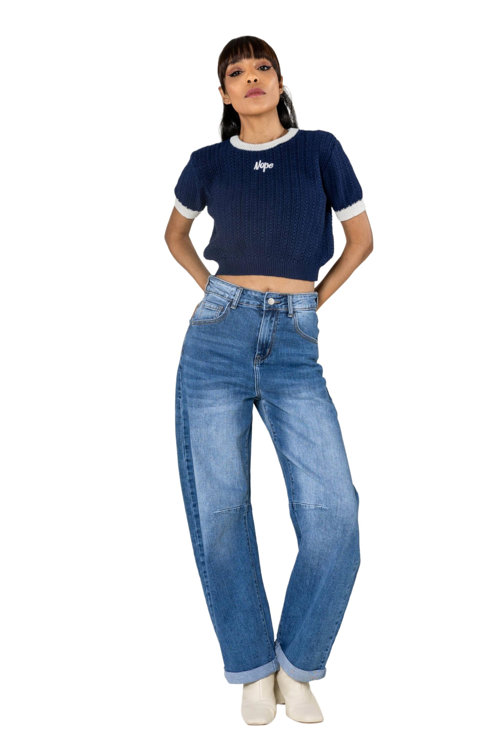 Nina Carter YY307 damskie dżinsy Barrel Fit – High Waist Mom Jeans spodnie ze stretchu denimu, szeroki krój