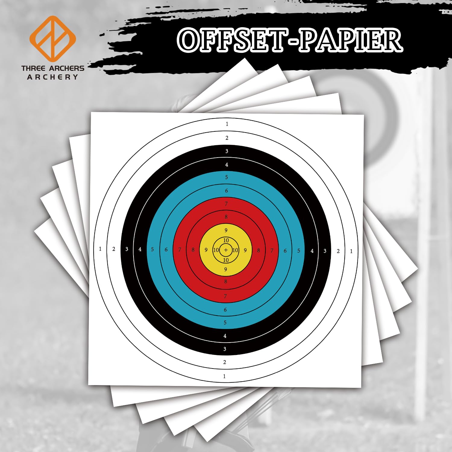 THREE ARCHERS 20 fogli da 60 cm, per tiro con l'arco, 10 supporti ad anello, 60 cm x 60 cm, per caccia e tiro