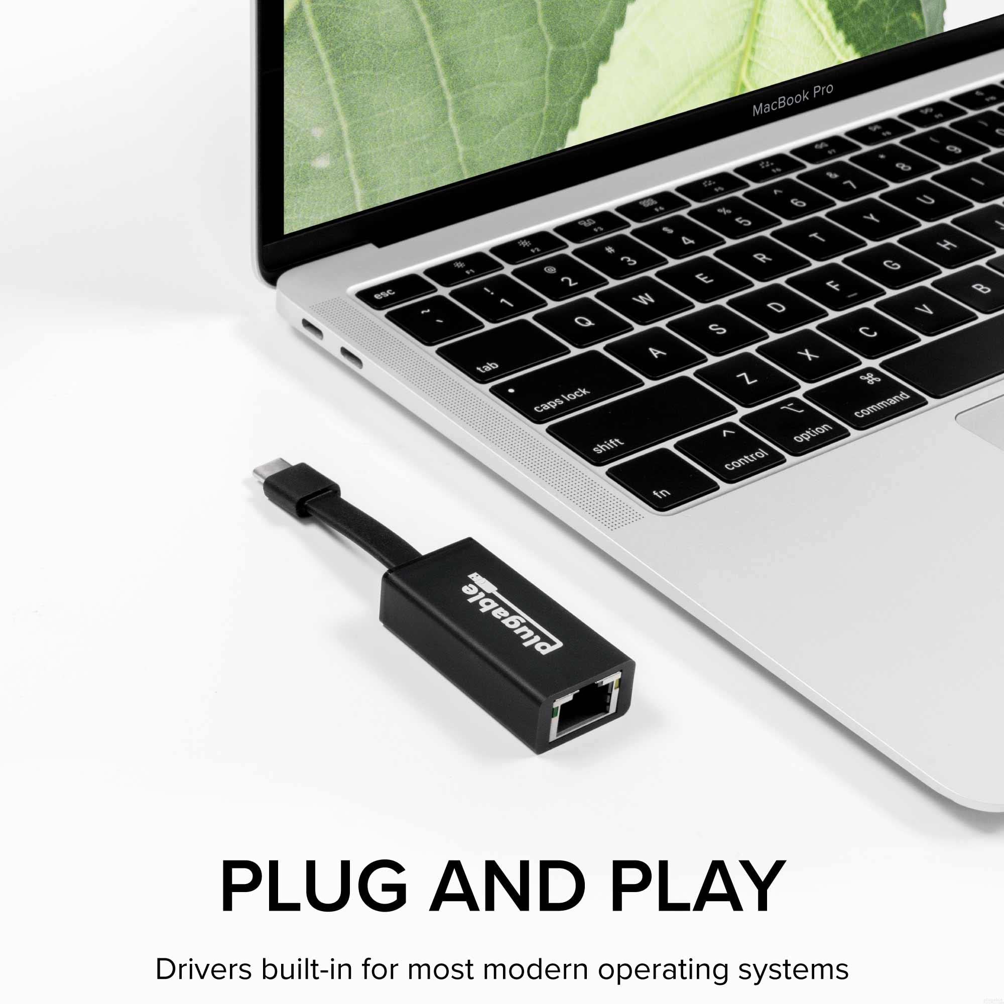 Plugable Adaptateur USB Ethernet, Ultra Rapide et Fiable - USB Ethernet - USB-C Ethernet - Thunderbolt 3 - Adaptateur Thunderbolt 3 vers Ethernet Compatible Macbook Pro, Windows, macOS et ChromeOS