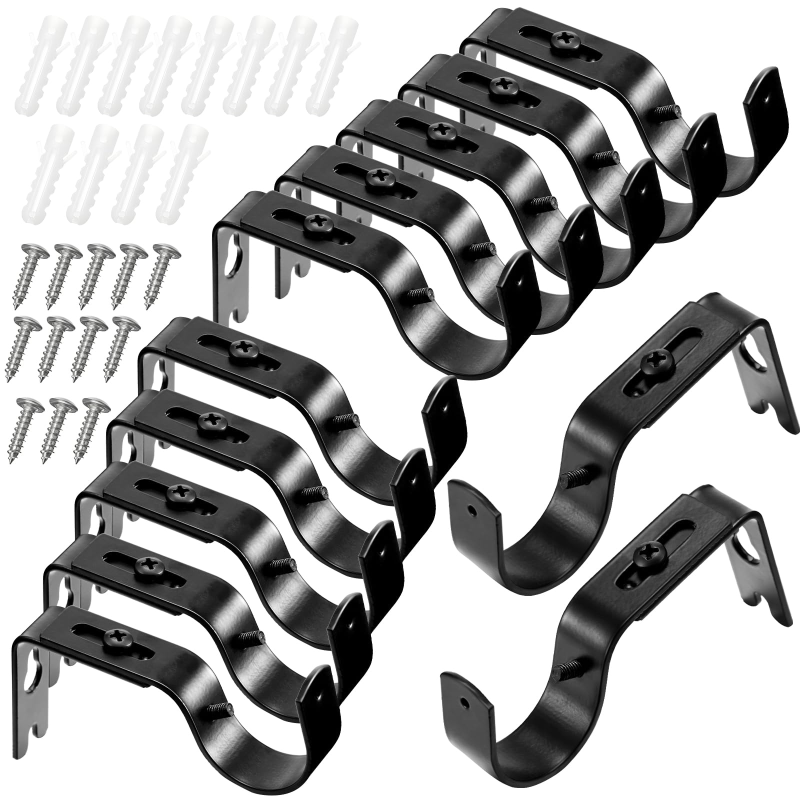 Frienda Lot de 12 supports muraux réglables pour tringle à rideaux de 2,5 cm de diamètre avec vis (noir)