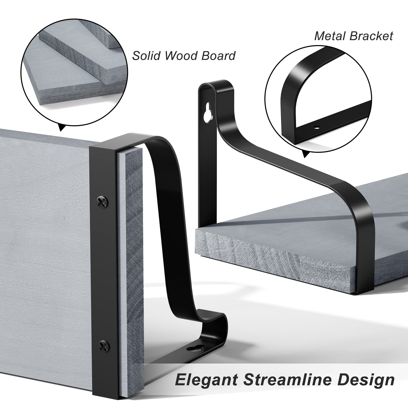 Love-KANKEI Floating Shelves Wall Mounted Rustic Wood Wall Shelves Set of 3 for Bedroom Living Room Bathroom Kitchen Weathered Grey