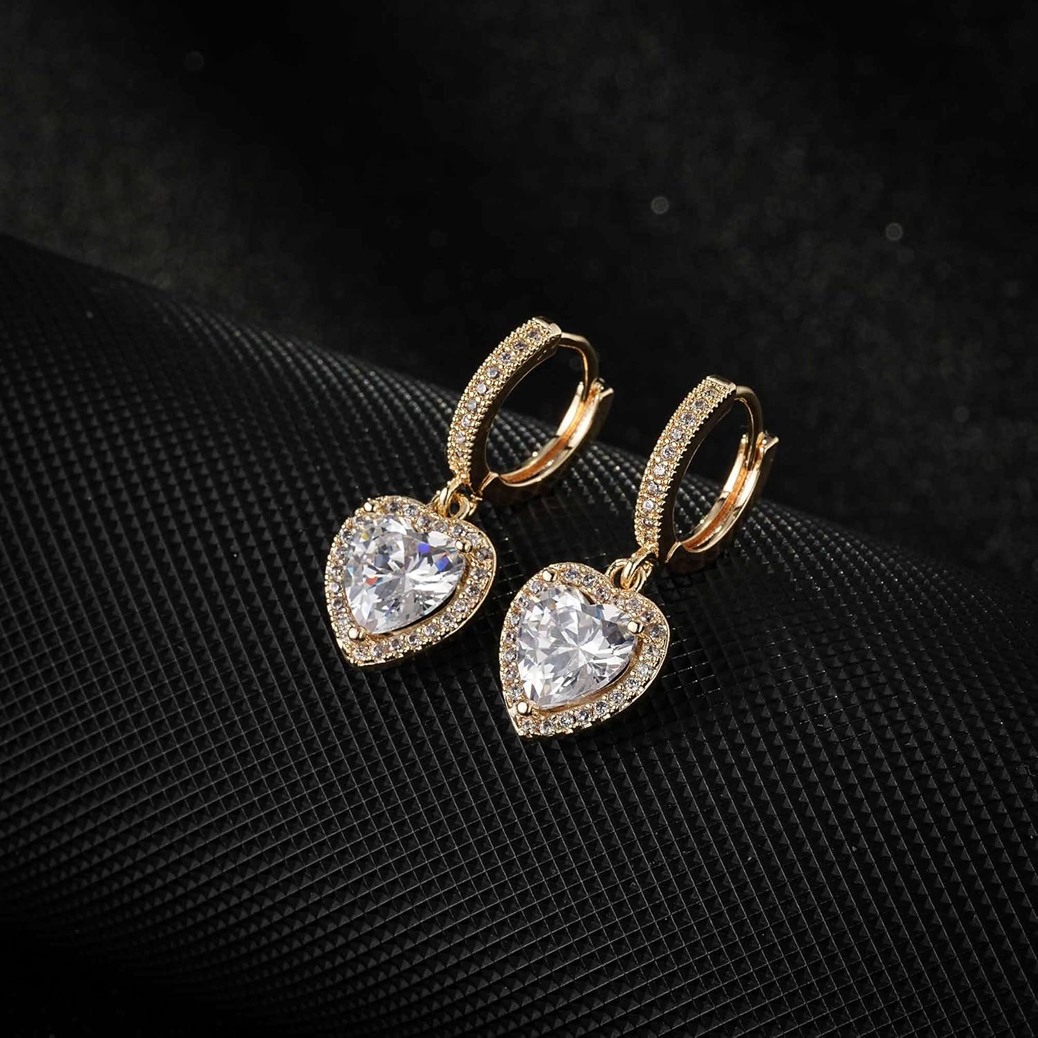 Austrian Crystal Heart Halo Drop Dangle Earrings for Women 14K Gold Plated Hypoallergenic Huggie Earring Jewelry Gifts - Image 3