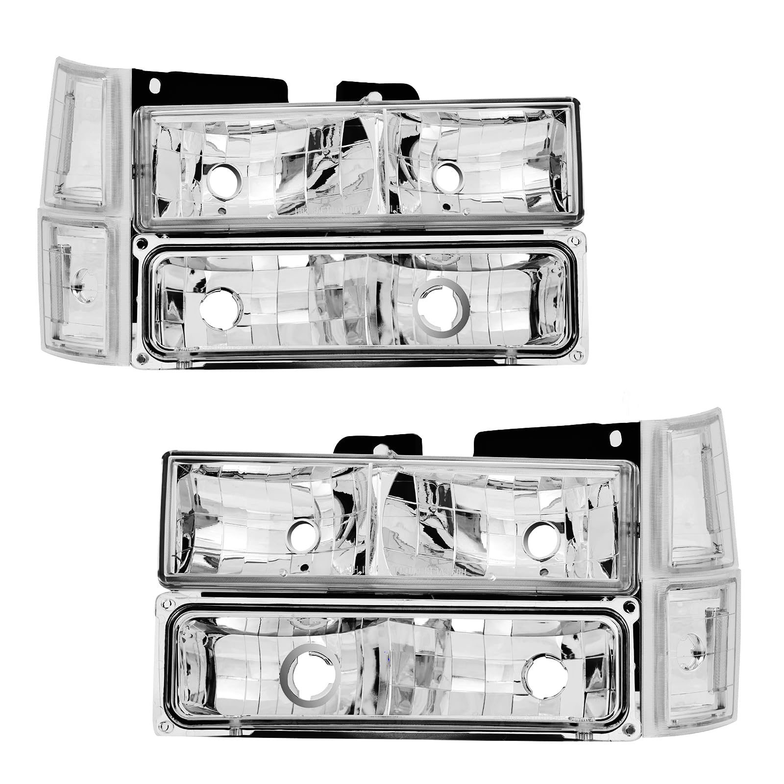 Photo 1 of Headlights Assembly Compatible With 1994-1998 Chevy C/K 1500/2500/3500 Silverado Tahoe Suburban Headlights Headlamp Pair, Chrome Housing Clear Lens