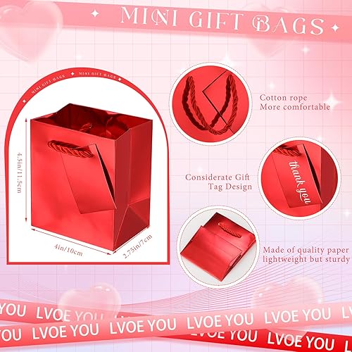 Miniatura 3 de Nuanchu 50 mini bolsas de regalo a granel, 4 bolsas de papel de 2.75 x 4.5 pulgadas con etiquetas de regalo, bolsas de papel metálico extra pequeñas