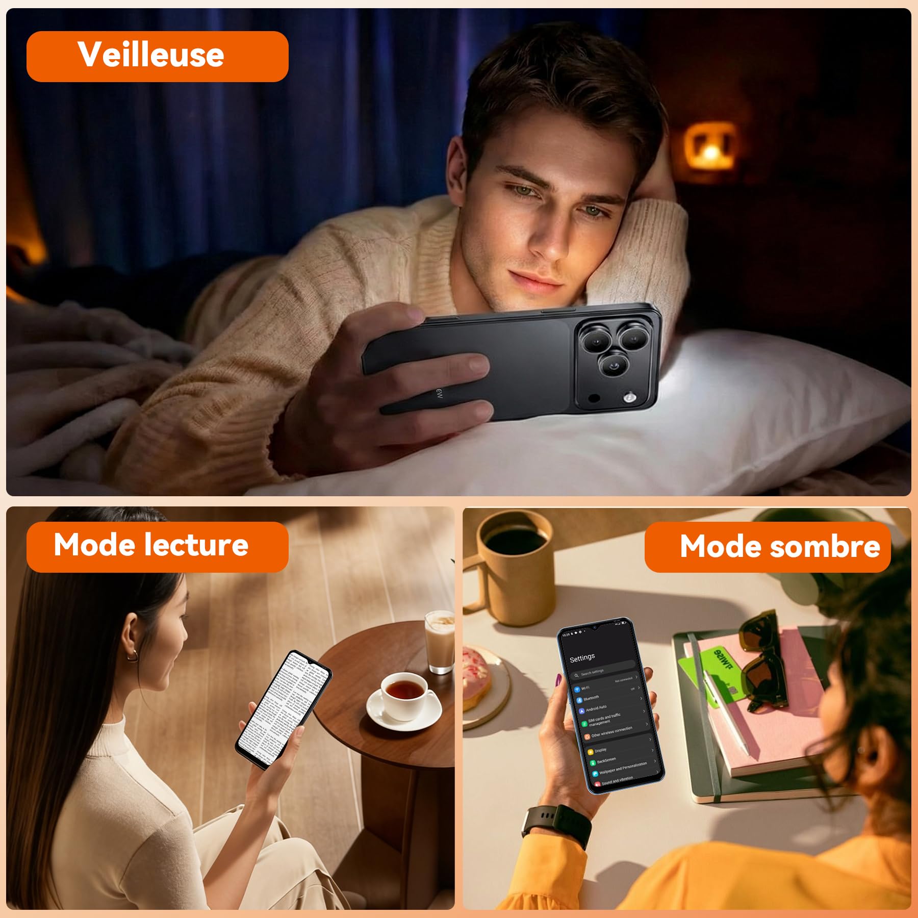 Blackview Wave 7C Telephone Portable Android 16 Smartphones, 16Go+64Go/2To, 32MP+13MP, 5000mAh, 6.56" Smartphon Pas Cher 4G Dual SIM, Téléphone WiFi 5G/GPS/IP54/3 Card Slots/3.5mm/FM/3Ans Garantie