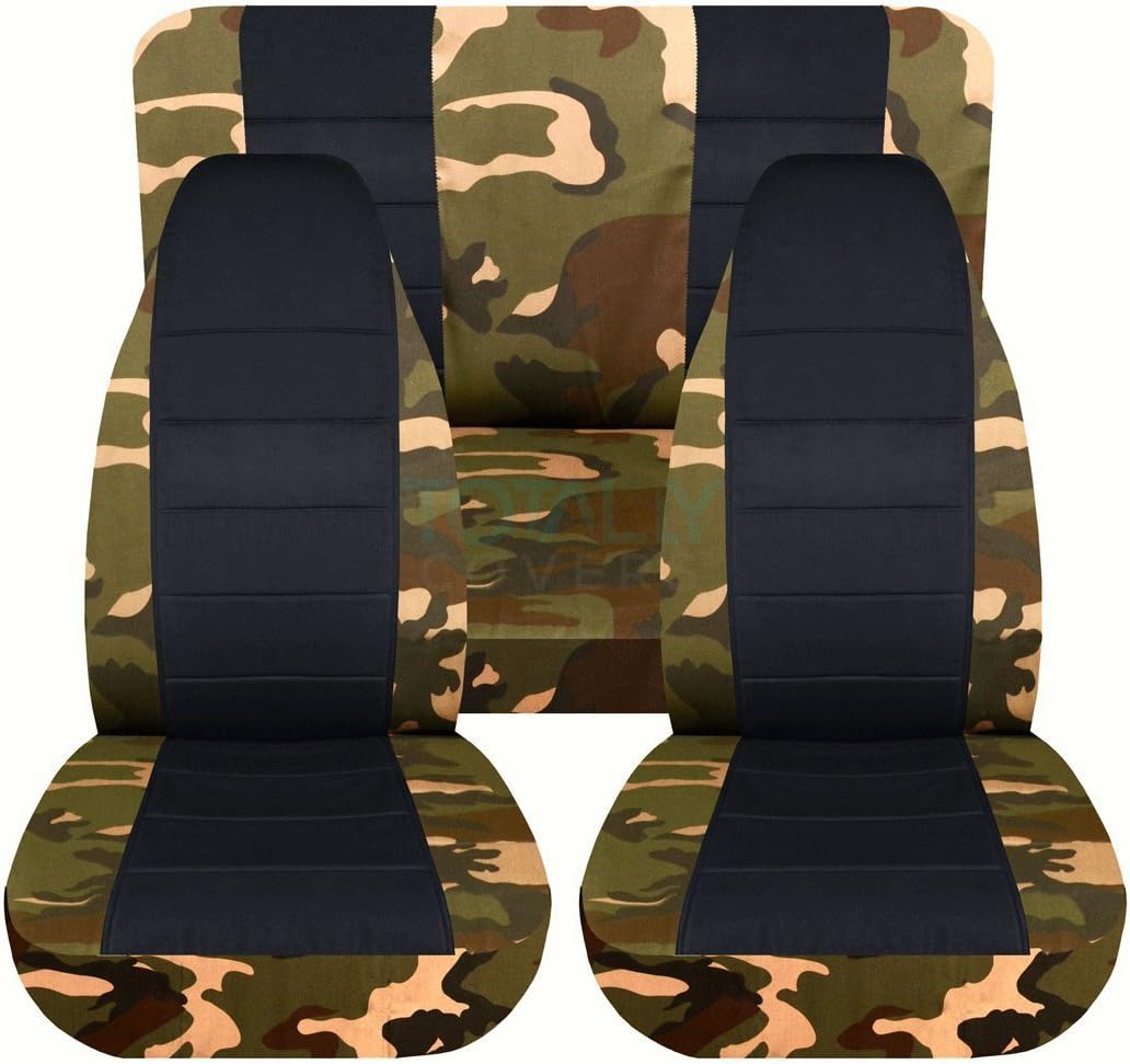 Totally Covers Compatible with 1987-1995 Jeep Wrangler YJ Camo & Black Seat Covers: Brown & Green Camouflage - Full Set: Front & Rear (19 Prints) 2-Door Complete Back Bench