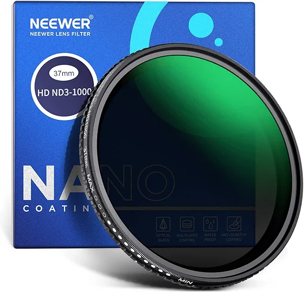 NEEWER 37mm Variable ND Filter ND3-ND1000, 1.5-10 Limited Stops Neutral Density Filter with HD Optical Glass & Double Sided 30 Layer Nano Coatings, Water Repellent/Scratch Resistant/Aluminum Frame