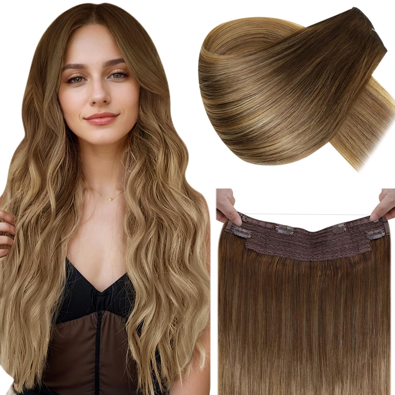 LaaVoo Wire Hair Extensions Human Hair 18 Inch Medium Brown Wire Human Hair Extensions Light Brown Human Hair Extensions Long Straight Hair 86g — view 53