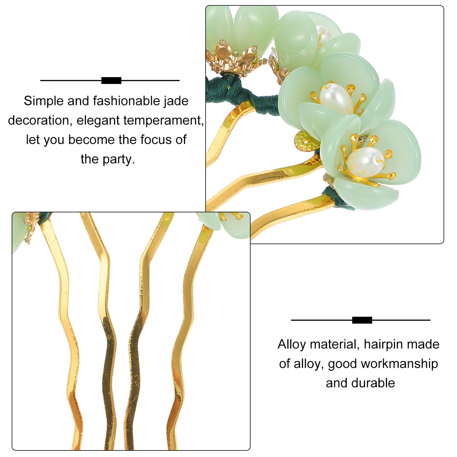 Lurrose Flower Hairpin Jade Hair Stick Kanzashi Chinese Chopsticks Headwear Traditional Chignon Pin for Kimono Yukata Hanfu Costume Hair Accessories - Image 3