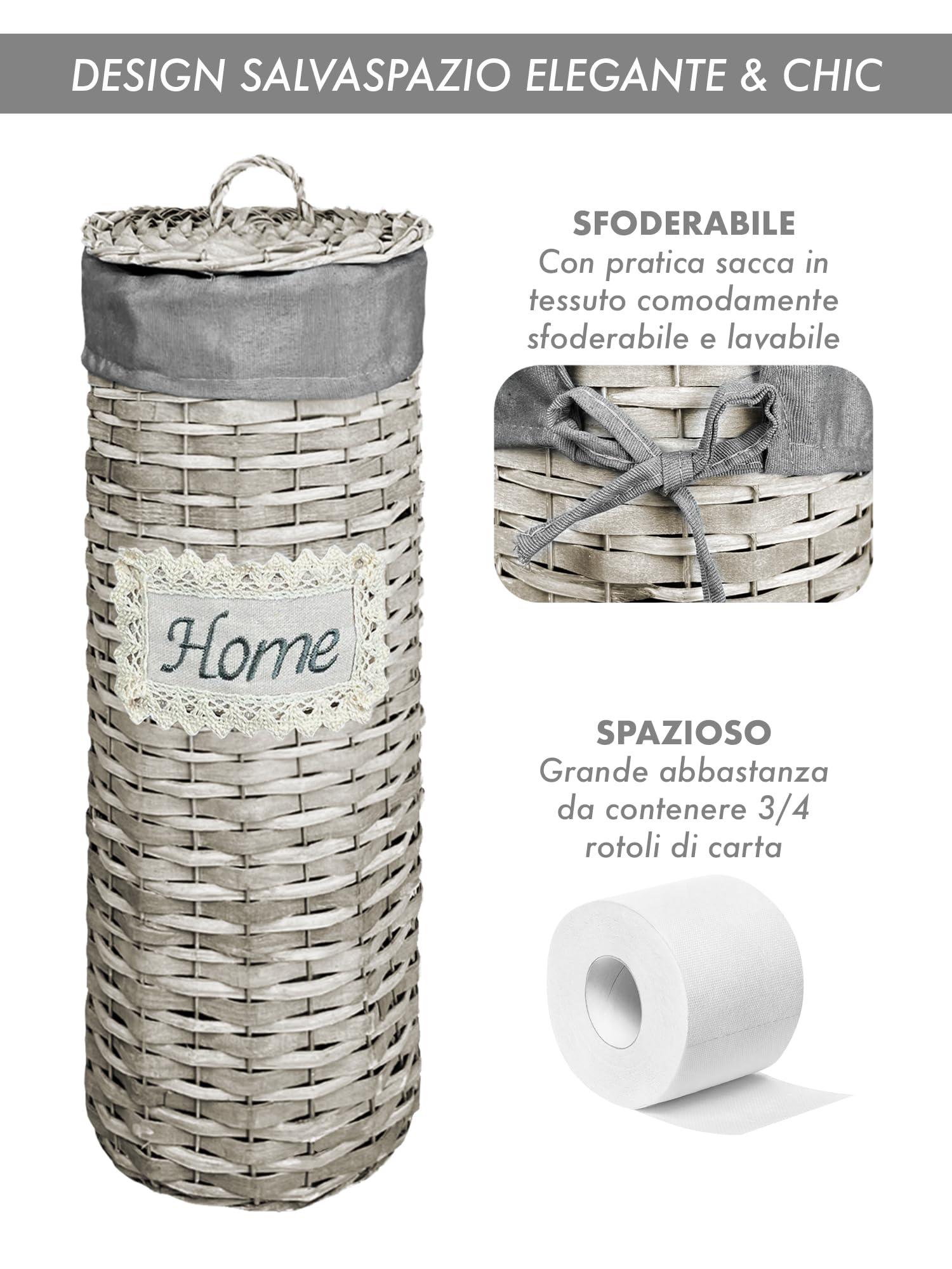 Portarotolo Carta Igienica Da Terra Con Coperchio Portacarta Struttura Robusta In Metallo In Vimini Intrecciato Fino a 4 Rotoli Con Rivestimento Elegante Design Moderno Accessori Bagno - Home