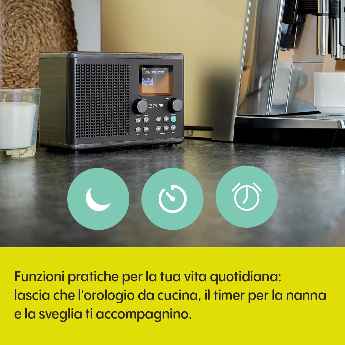 Radio Internet Pure Classic H4i WiFi DAB+ FM Bluetooth 5.3 USB Altoparlante 10W Schermo 2,4" Nero