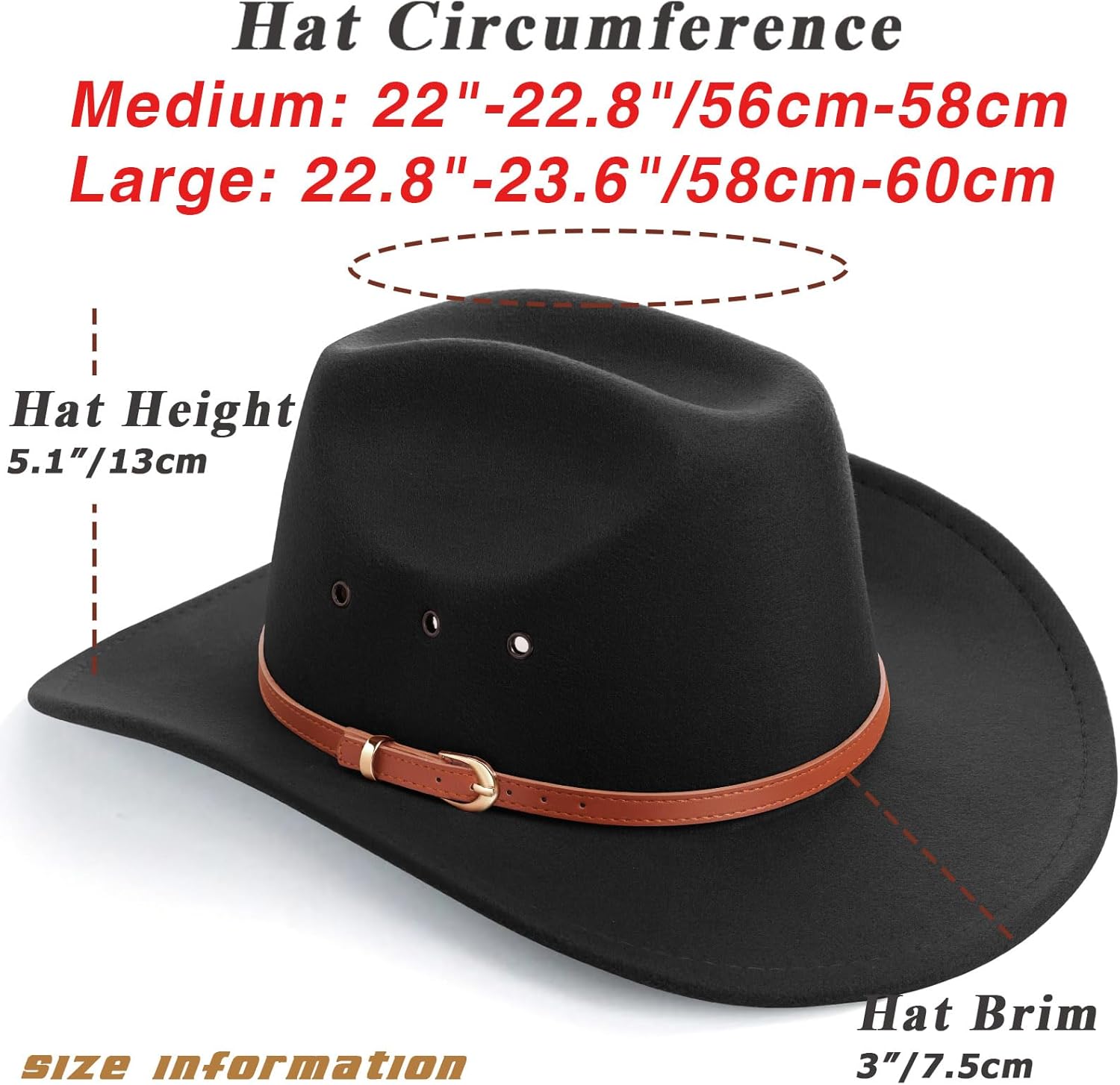 Western Cowboy Hats for Women Classic Felt Wide Brim Fedora Hat with Belt Buckle Retro Panama Hat Unisex Rolled up Cap - Image 3