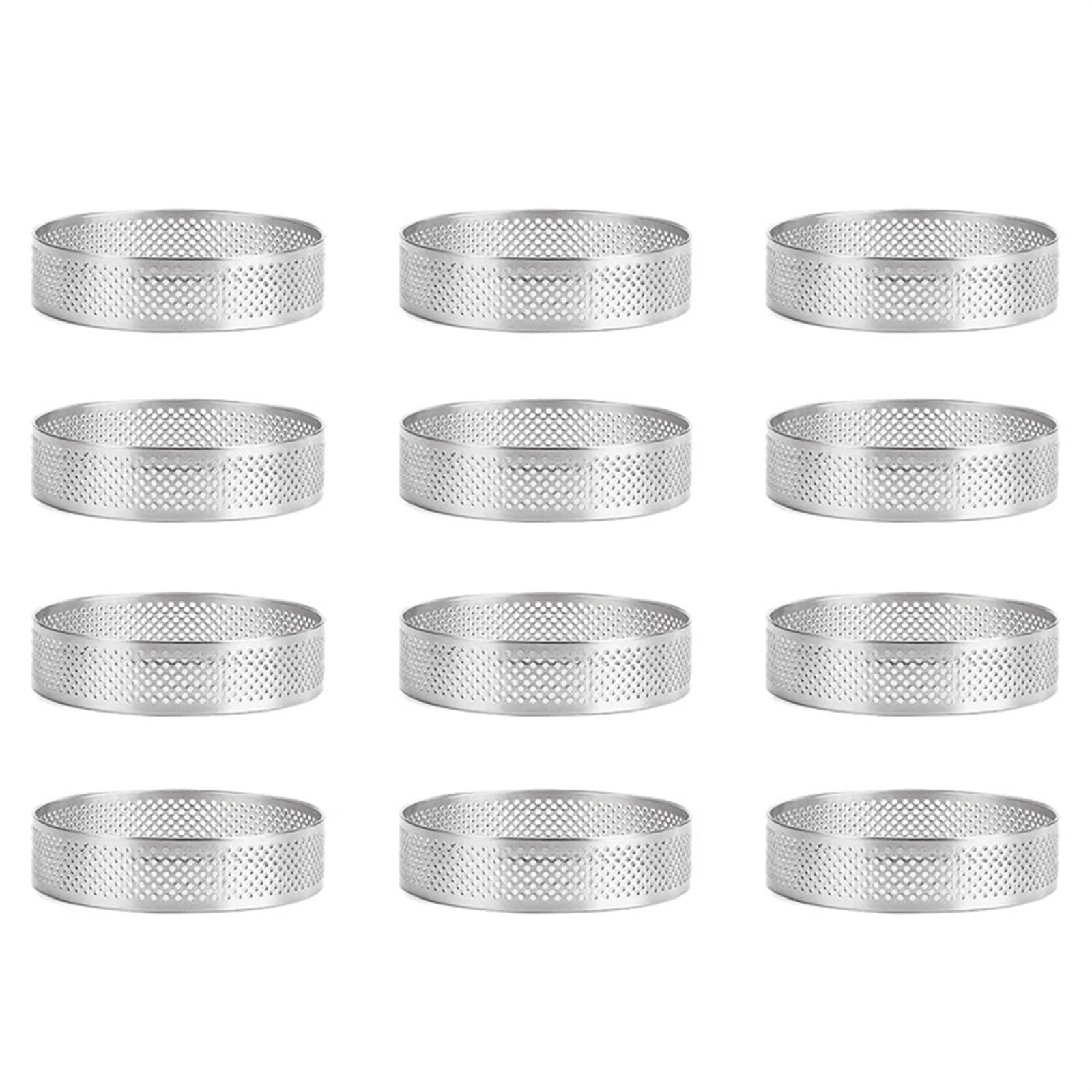 Moule à Tarte en Acier Inoxydable, Moule à gâteau perforé, Moule à Tarte Rond à Double enroulement, Moule en métal pour Cuisson Cuisson(12 pcs 6cm)