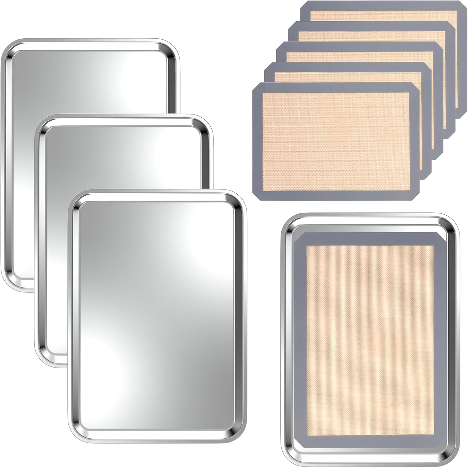 Nosiny Baking Set: 10 Pcs Stainless Steel & Silicone Mat Set, 4 Sheets & 6 Mats, Reusable, Easy Clean, BPA Free