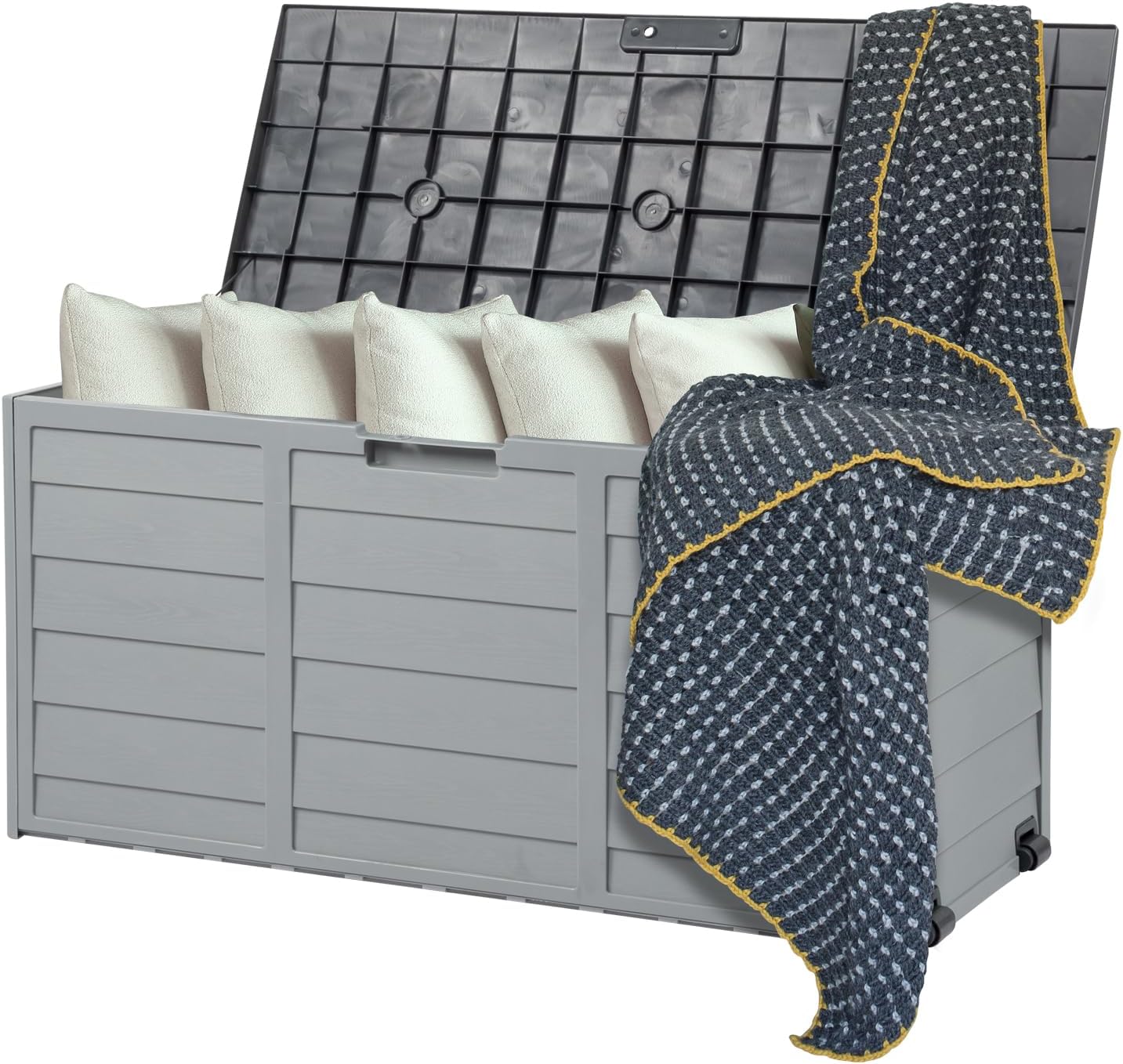 VINGLI 75 Gallon Outdoor Storage Box, Patio Deck Box Furniture with Rolling Wheels, Plastic Storage Containers with Lockable Design, For Garden, Yard, Balcony (Black)