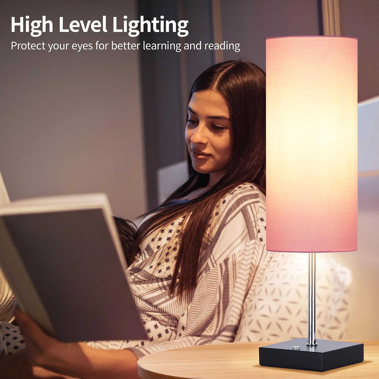 AVV Cordless Table Lamp, 5000mAh Battery Operated Lamp for Night Stand, 3 Modes Battery Powered Wireless Table Lamp, Touch Control Rechargeable Lamp for Bedroom, Living Room, 18 Inch Pink