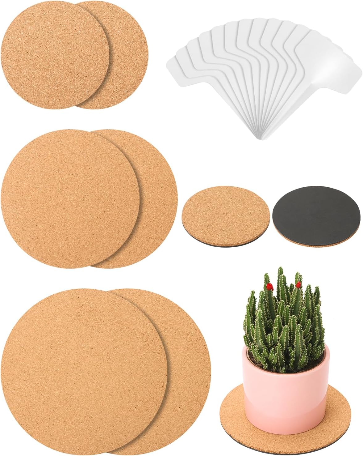 Whtawtaw 6 Pcs Cork Plant Mats Plant Coasters, 3 Sizes 4/6