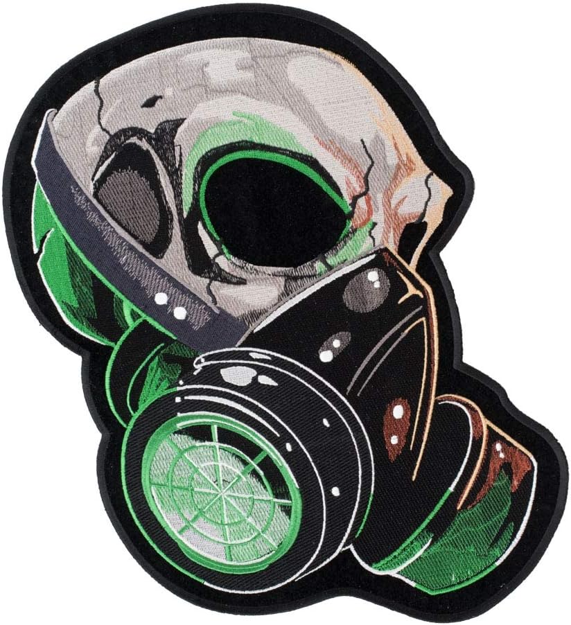 PatchStop Gas Mask Skull Iron On Patches for Clothing Jeans - 9.5x12.25in X-Large DIY Sew On Back Patch for Jackets Bags - Embroidered Decorative Skull Patches